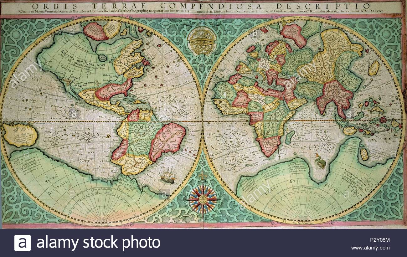 MAPAMUNDI-AÑO 1585-'ORBIS TERRAE COMPENDIOSA DESCRIPTIO'. Author: Gerardus Mercator