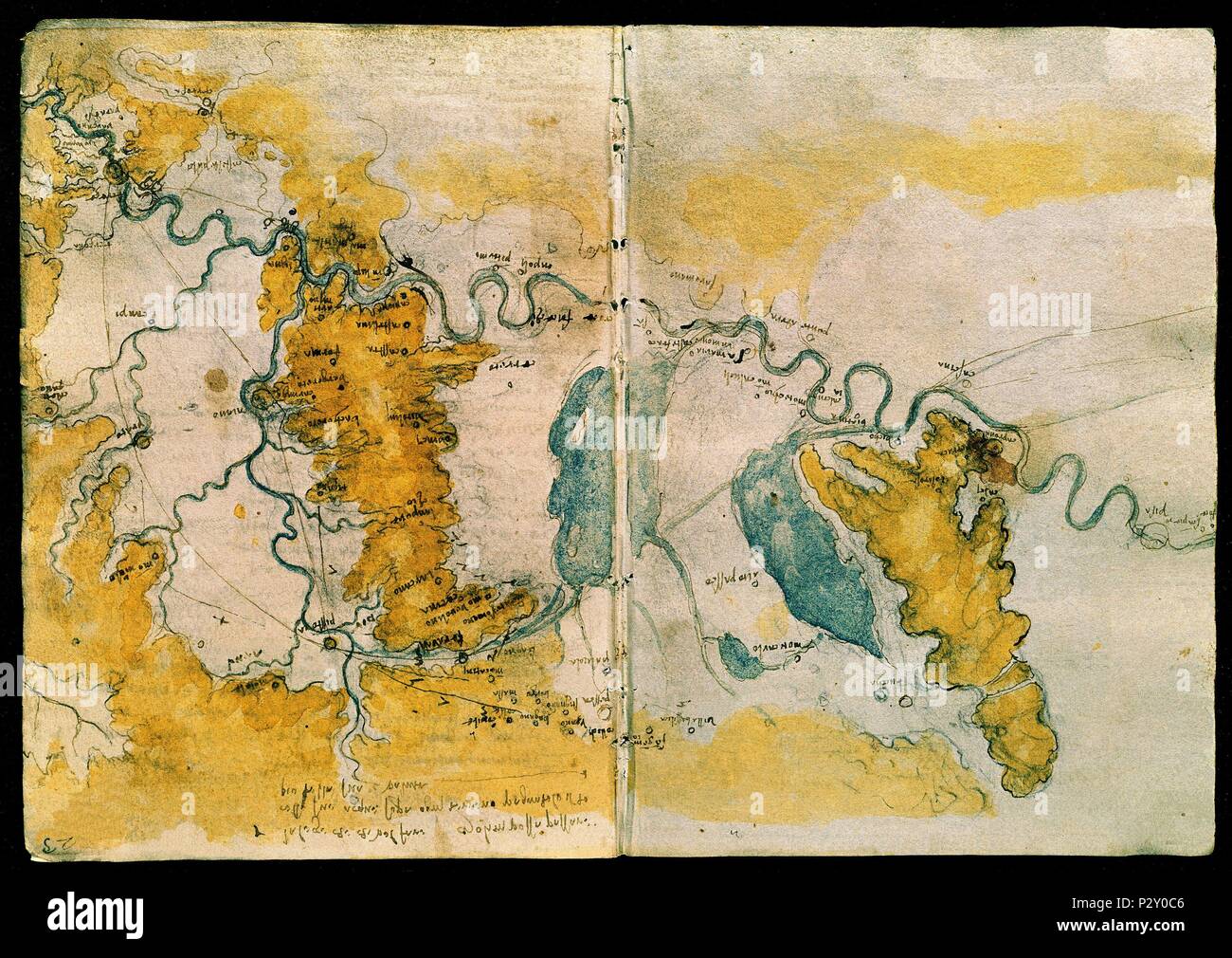 Map of Lombardy. Madrid, National Library. Author: Leonardo da Vinci (1452-1519). Location: BIBLIOTECA NACIONAL-COLECCION, MADRID, SPAIN.