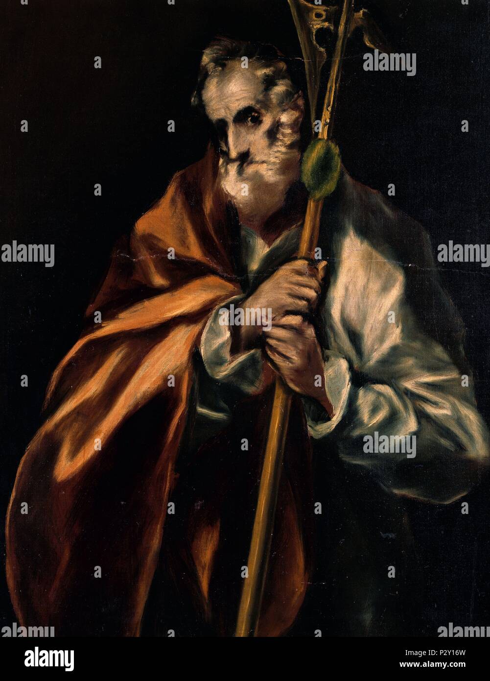 St. Jude Thaddeus - 1606 - 97x77 cm - oil on canvas - Spanish Mannerism. Author: El Greco (1541-1614). Location: CASA MUSEO DEL GRECO-COLECCION, TOLEDO, SPAIN. Also known as: SAN JUDAS TADEO. Stock Photo