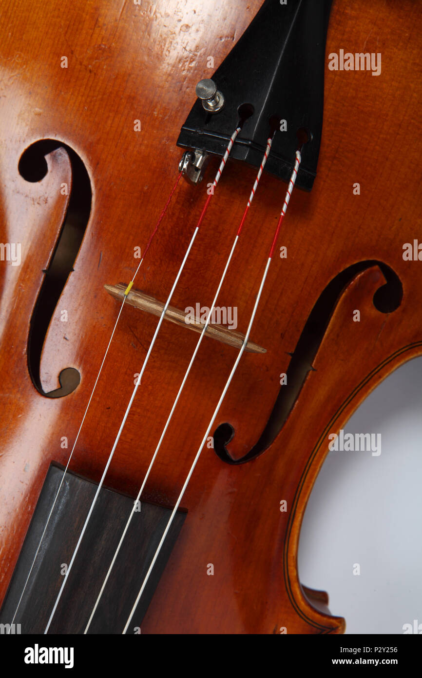 generic, close up of violins and parts of violins - f holes and bridges Stock Photo