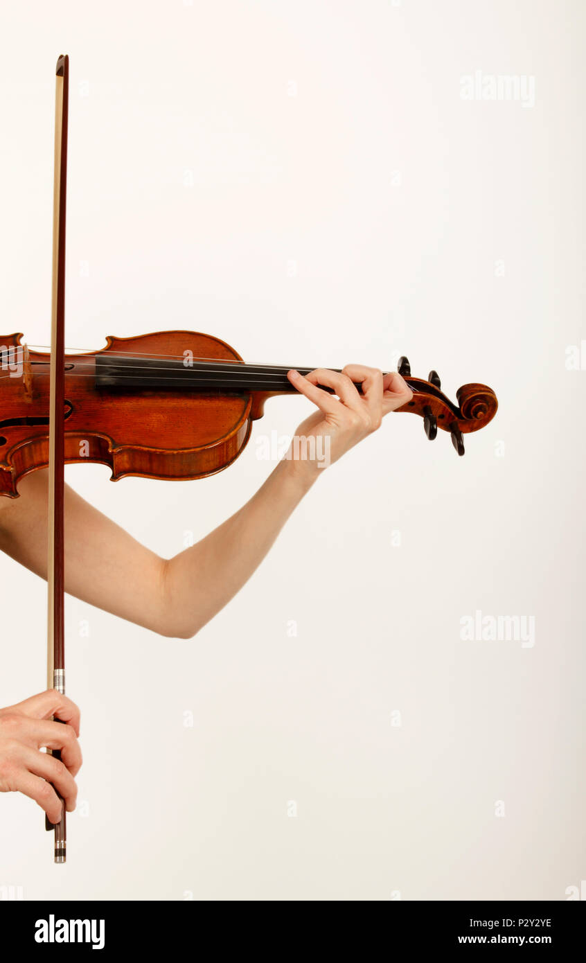 Generic - playing in the middle of the  bow on a violin Stock Photo