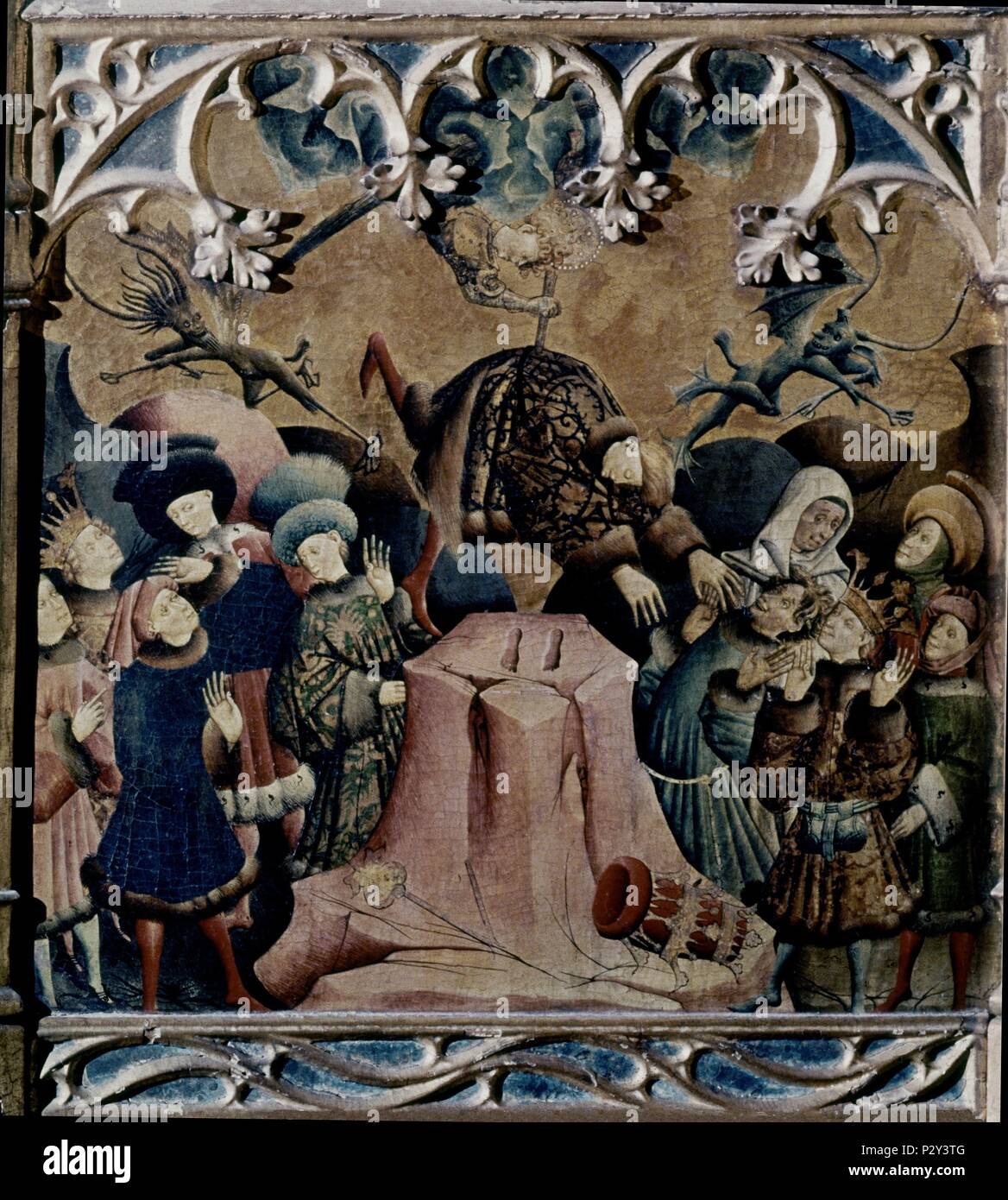 RETABLO DE LA LEYENDA DE SAN MIGUEL- DETALLE DE LA CAIDA DEL ANTICRISTO-  HACIA 1440 - TEMPLE/TABLA- NP 1332 - GOTICO ESPAÑOL - Conjunto 10139 y  10146. Author: Master of Arguis (15th