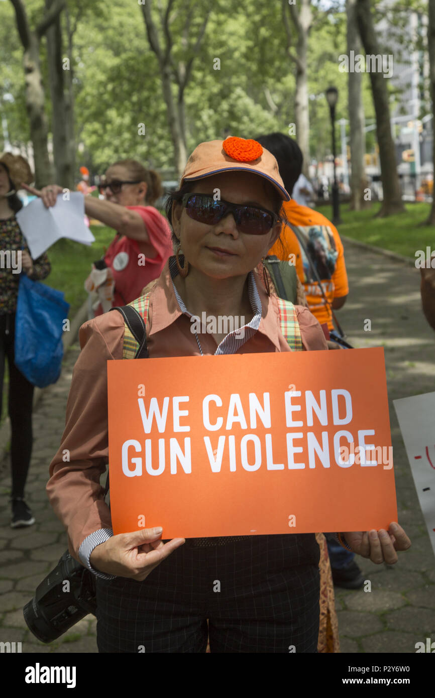 The annual "Moms Demand Action" Gun Sense In America March over the Brooklyn Bridge in 2018 was joined by "Youth Over Guns" organization working to stop gun violence in communities of color where kids are killed on an almost daily basis around the USA. Stock Photo