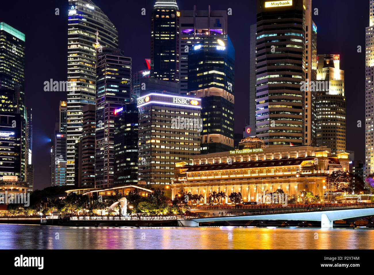 Singapore Central Business District at night Stock Photo