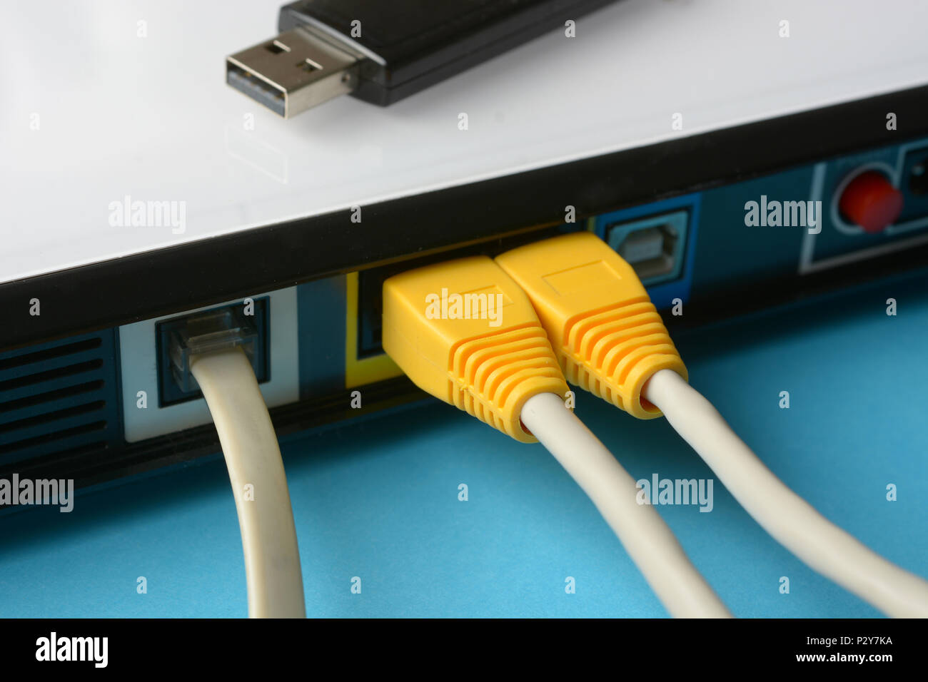 network cables - modem router - internet connection - closeup Stock Photo -  Alamy