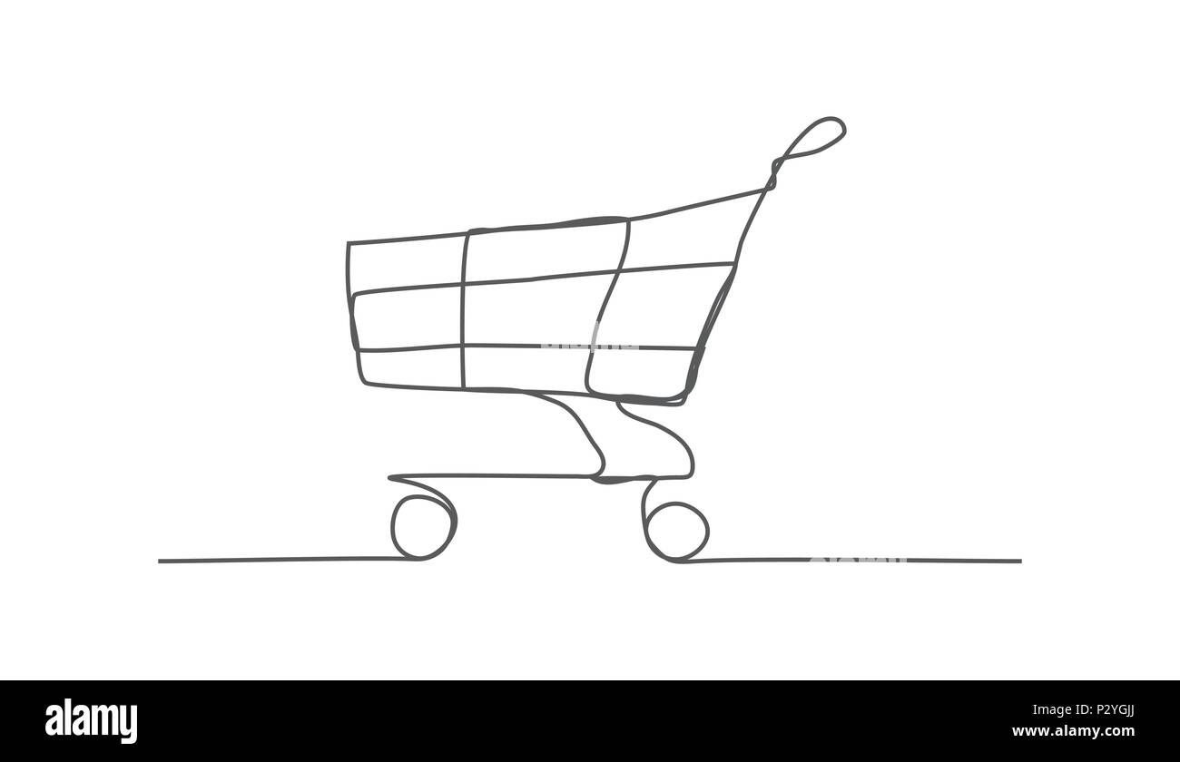 Shopping Cart One line drawing on white background Stock Vector Image