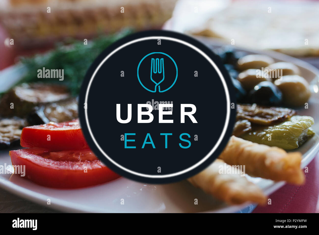 Portugal, Lisbon, June 16, 2018 the UBER eats logo. A popular firm for