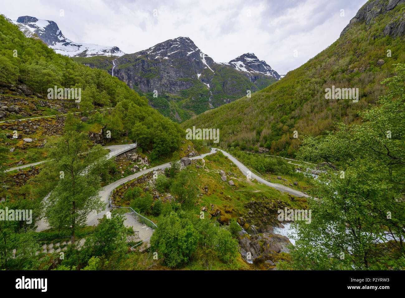 Briksdal Glacier in national park- a view from the entrance to the park Stock Photo