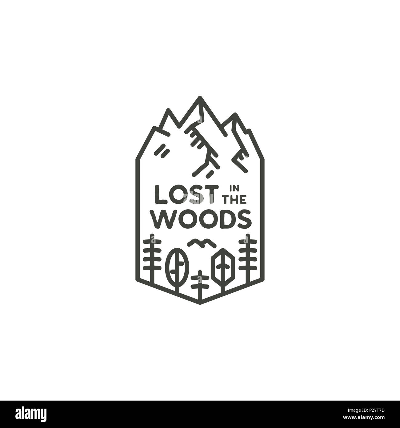 Vintage linear travel badge. Camping line art label ...