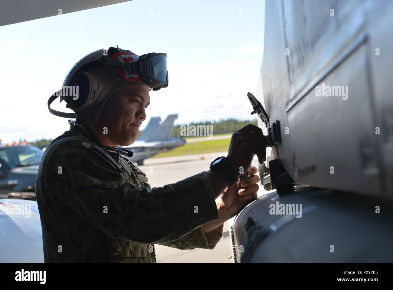 U.S. Navy Seaman Hiapo McCandless, an aviation ordnanceman assigned to