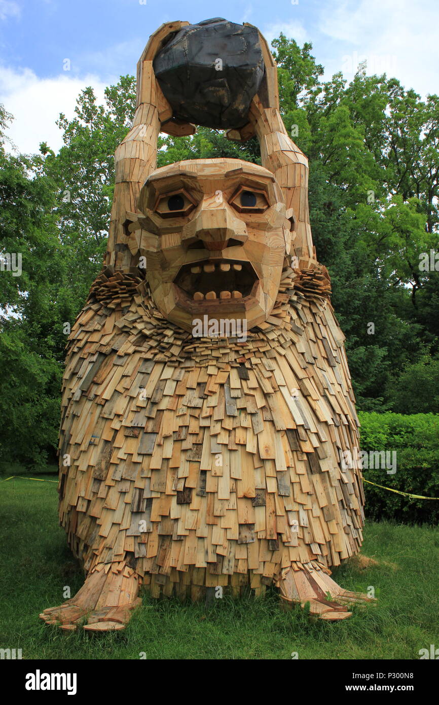 Gigantic wooden troll at the Morton Arboretum in Lisle, Illinois Stock