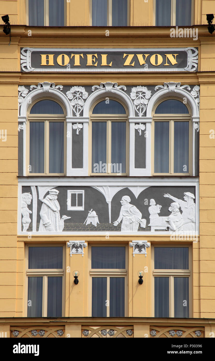 Czech Republic, Ceske Budejovice, Hotel Zvon, historic architecture, Stock Photo
