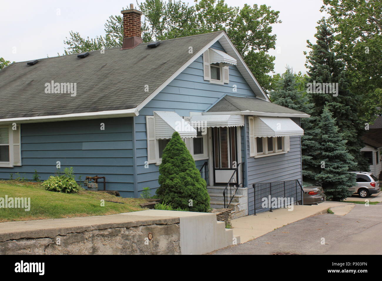 Local residential street scene and scenery of historic Lemont, Illinois. Stock Photo
