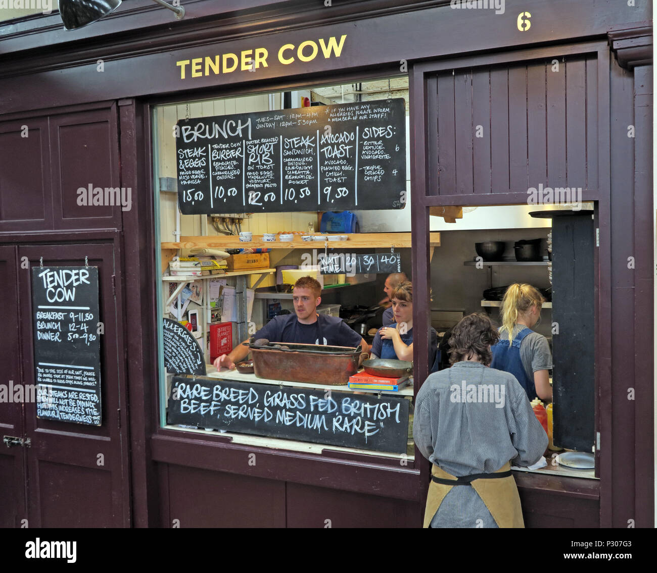 Altrincham successful retail town market (similar to Borough Market), Trafford Council, Greater Manchester, North West England, UK Stock Photo