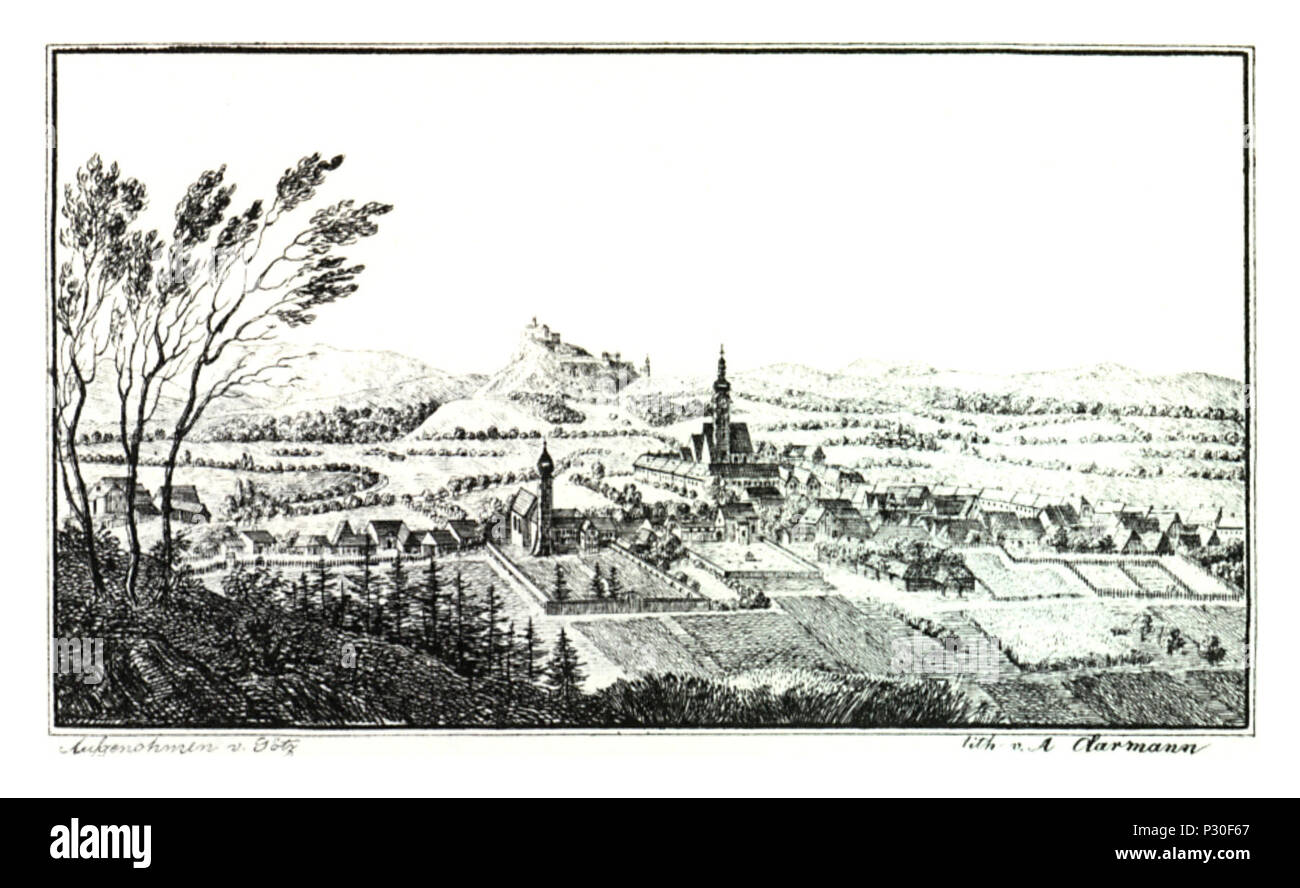 036 Markt Feldbach mit Riegersburg - J.F.Kaiser Lithografirte Ansichten der Steiermark 1825 Stock Photo