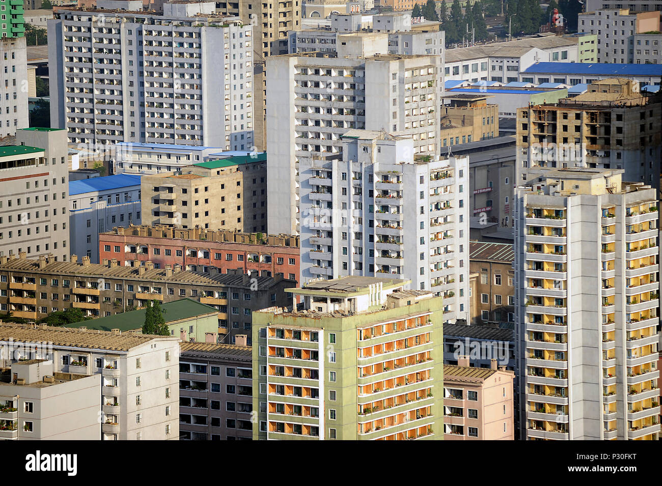 Pyongyang, North Korea, view of high-rise buildings in the center Stock Photo