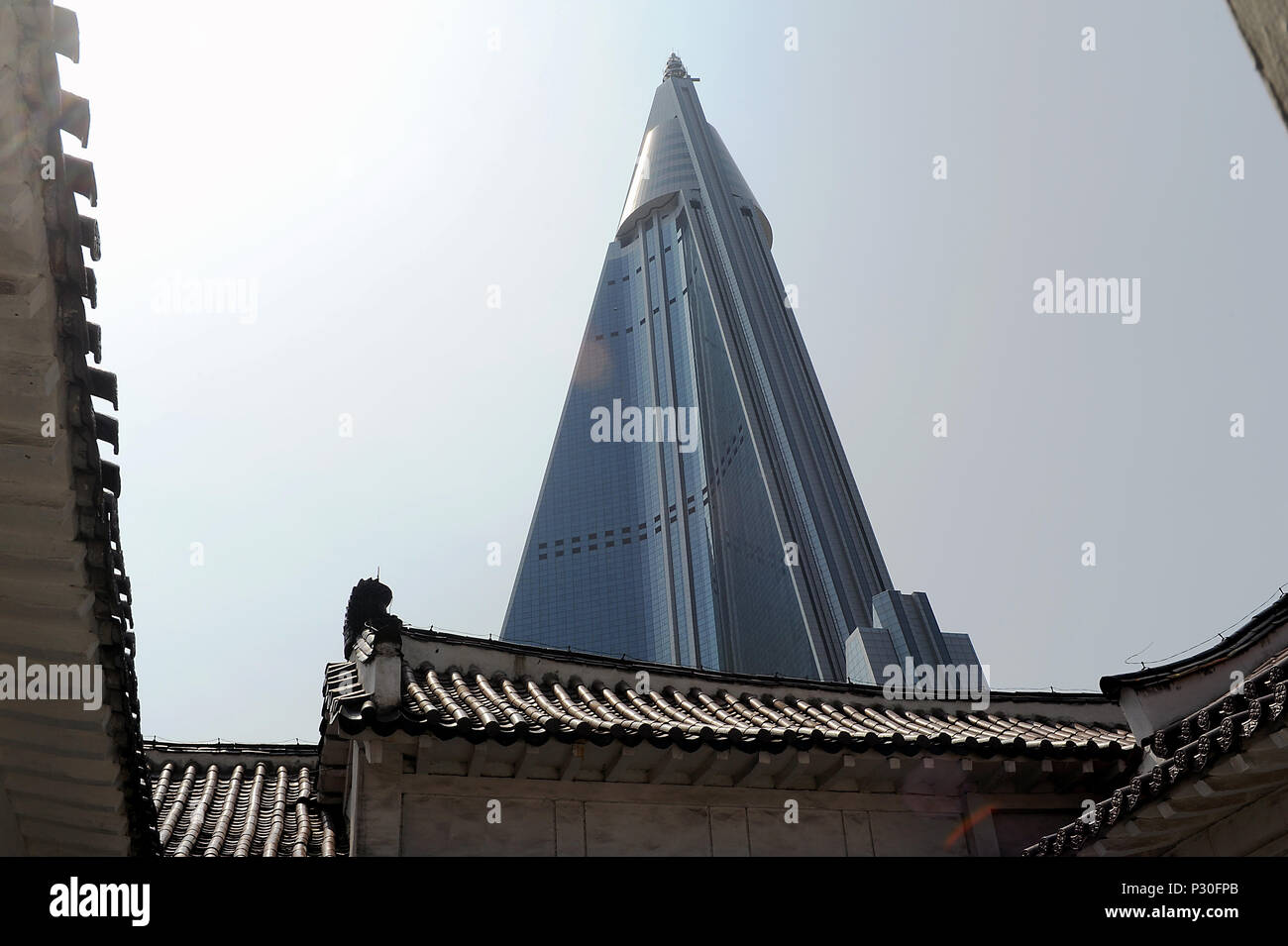 Pyongyang, North Korea, View of the Ryugyong Hotel Stock Photo