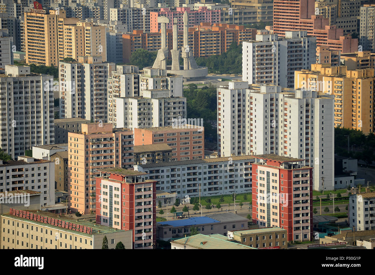 Pyongyang, North Korea, residential and office building in the center Stock Photo