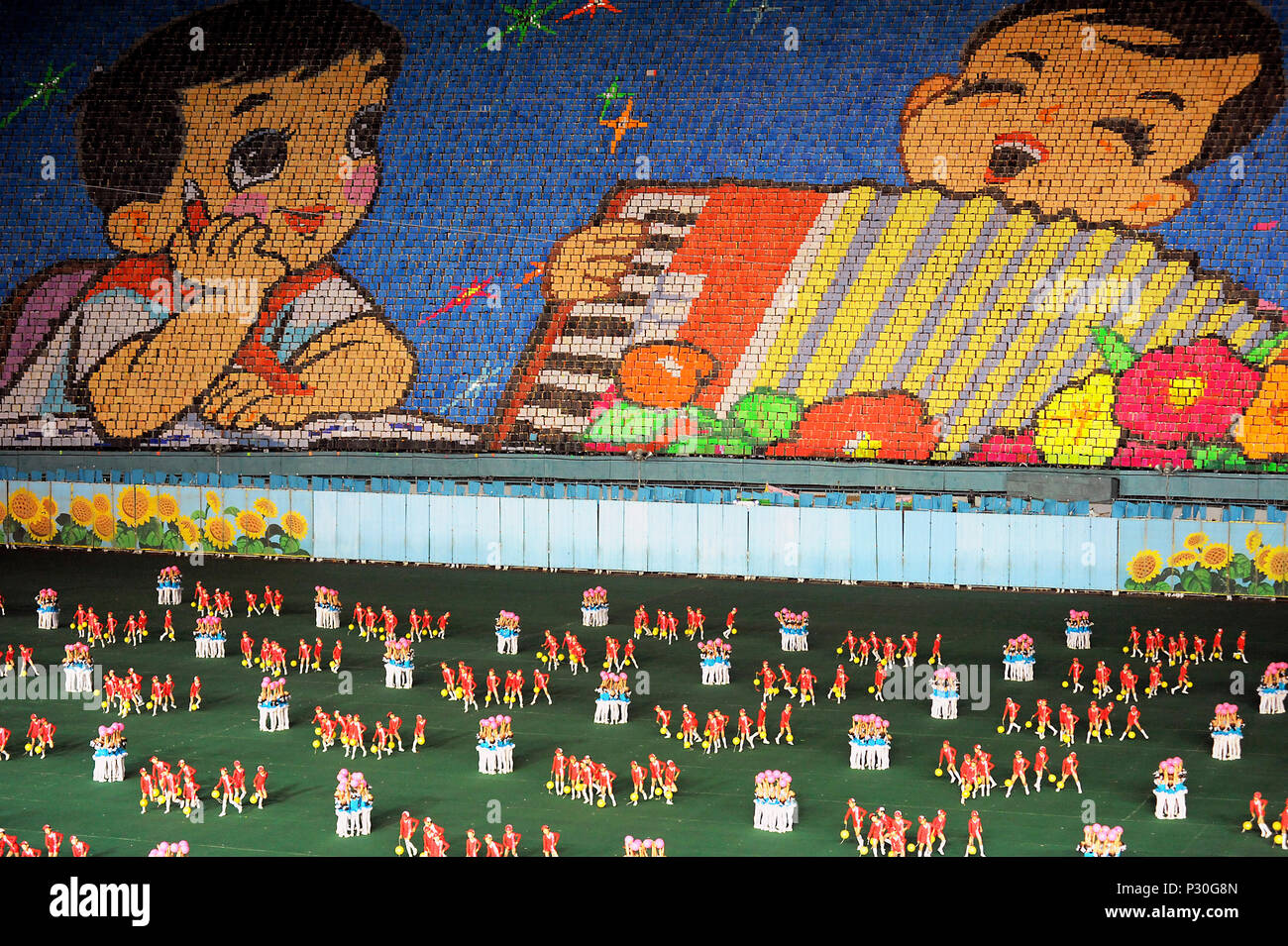 Pyongyang, North Korea, dancers and acrobats at the Arirang Festival Stock Photo