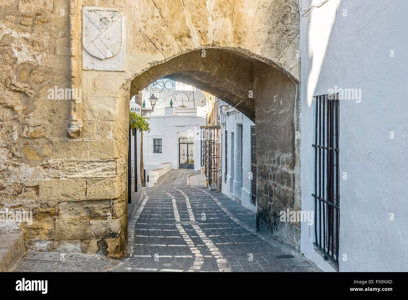 Gateway Through The Wall, Vejer de la Frontera, Andalucia, Spain Stock Photo