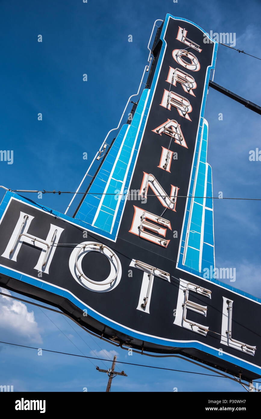 Lorraine Hotel sign at the National Civil Rights Museum at the Lorraine Motel in Memphis, TN where Martin Luther King was assassinated in April 1968. Stock Photo
