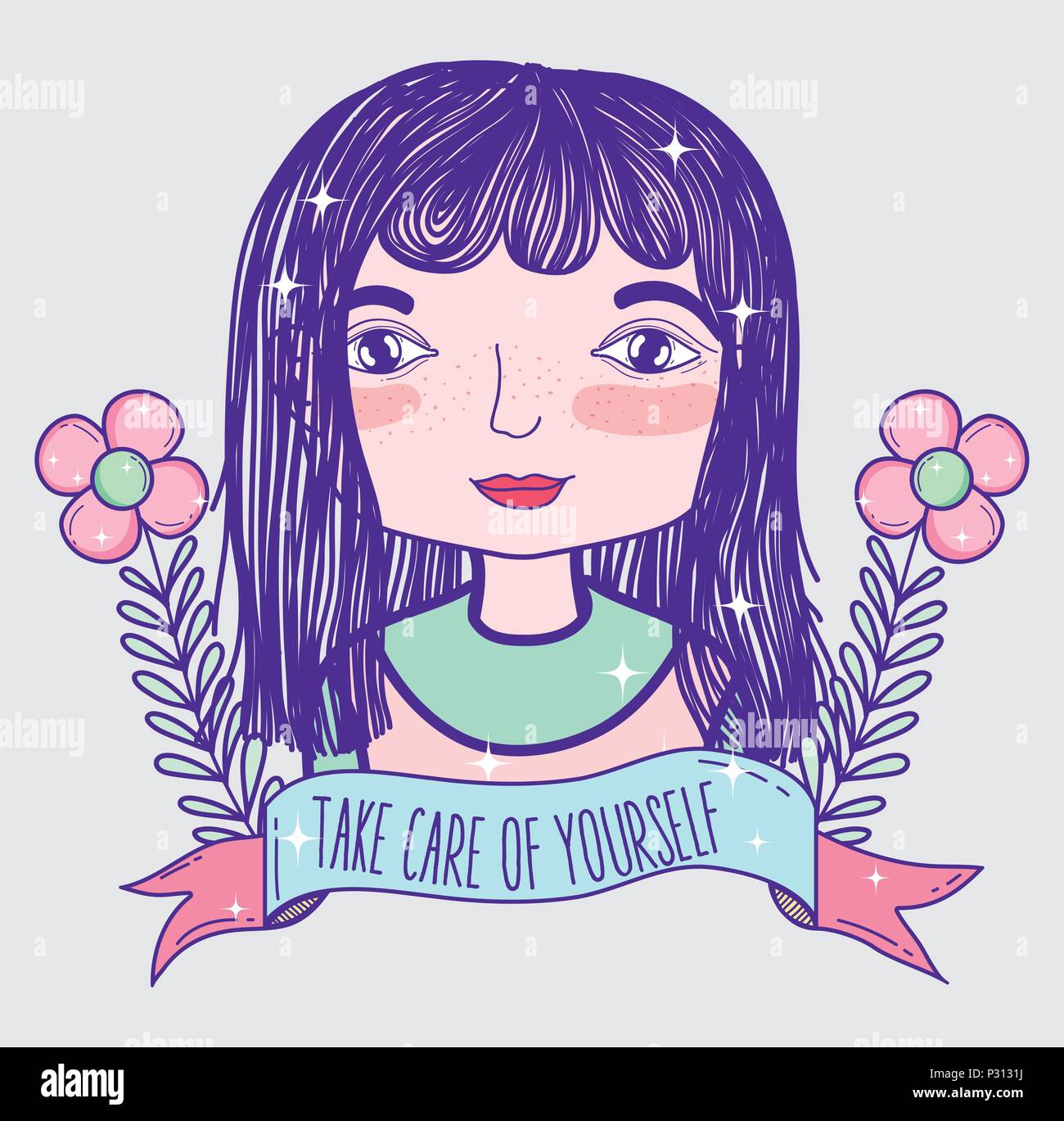 Take care of yourself quote with girl cartoon Stock Vector Image & Art -  Alamy