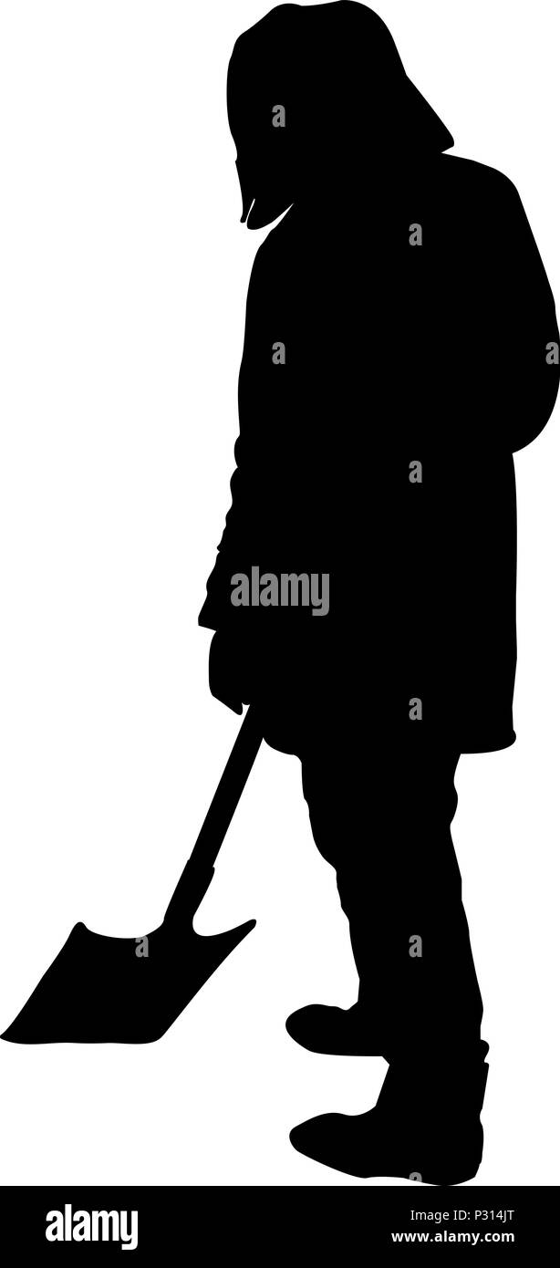 man with a shovel silhouette isolated on white background vector illustration Stock Vector