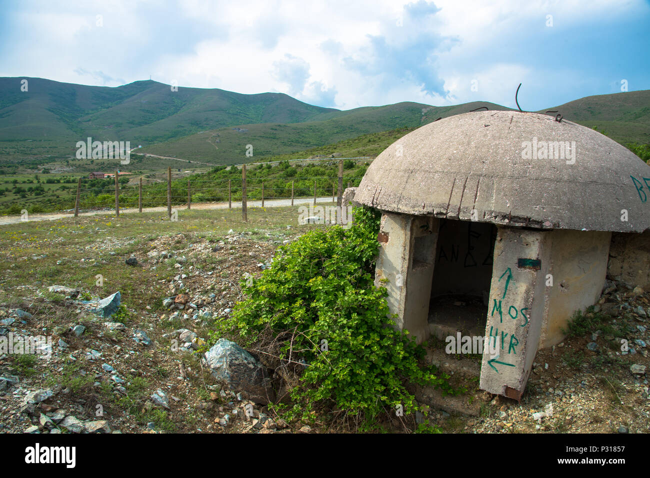 famous one man bunkers for defending the country, Albania Stock Photo
