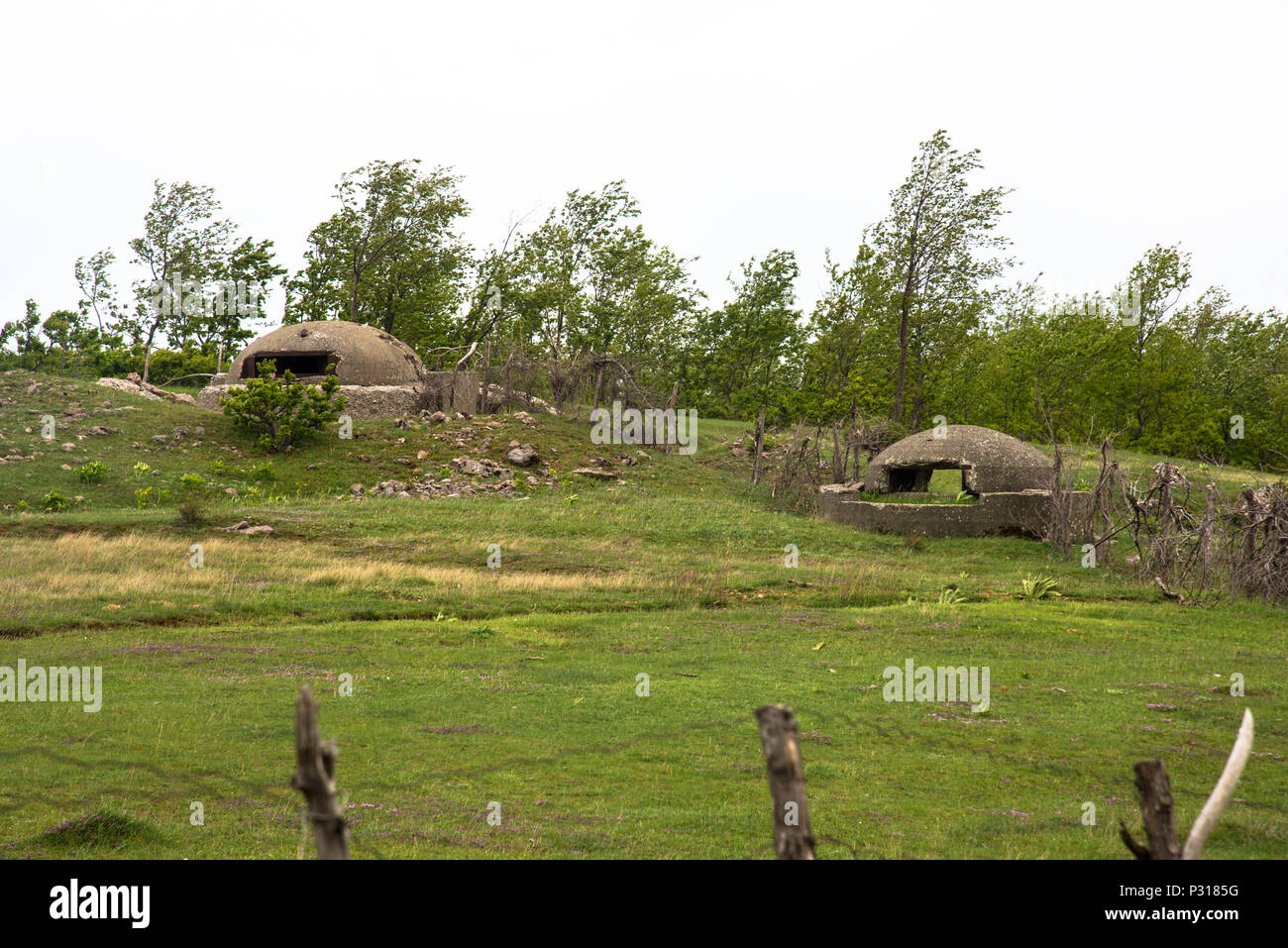 famous one man bunkers for defending the country, Albania Stock Photo