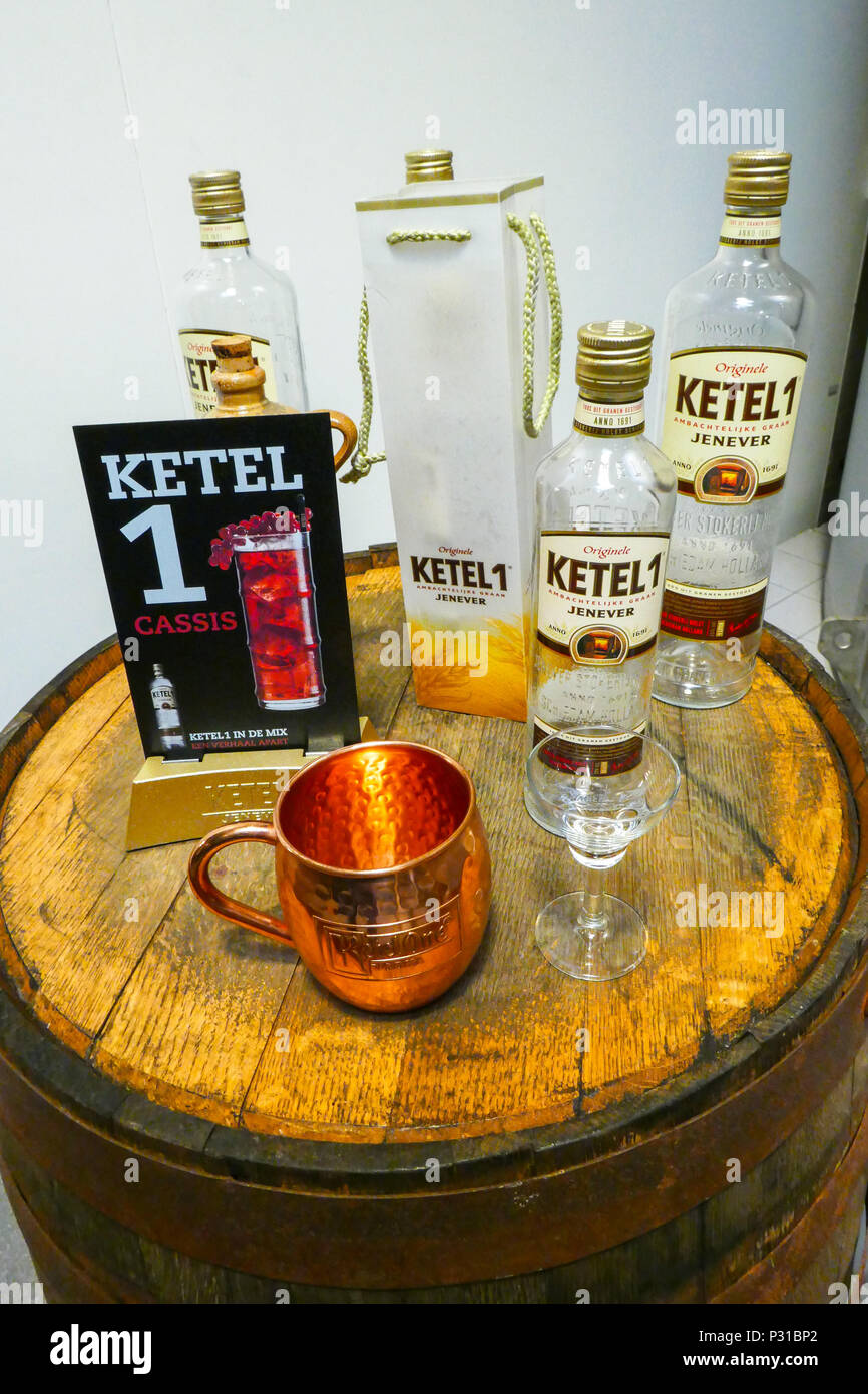 promotion bottles with ketel one for export at shop of Nolet, Schiedam, Holland Stock Photo
