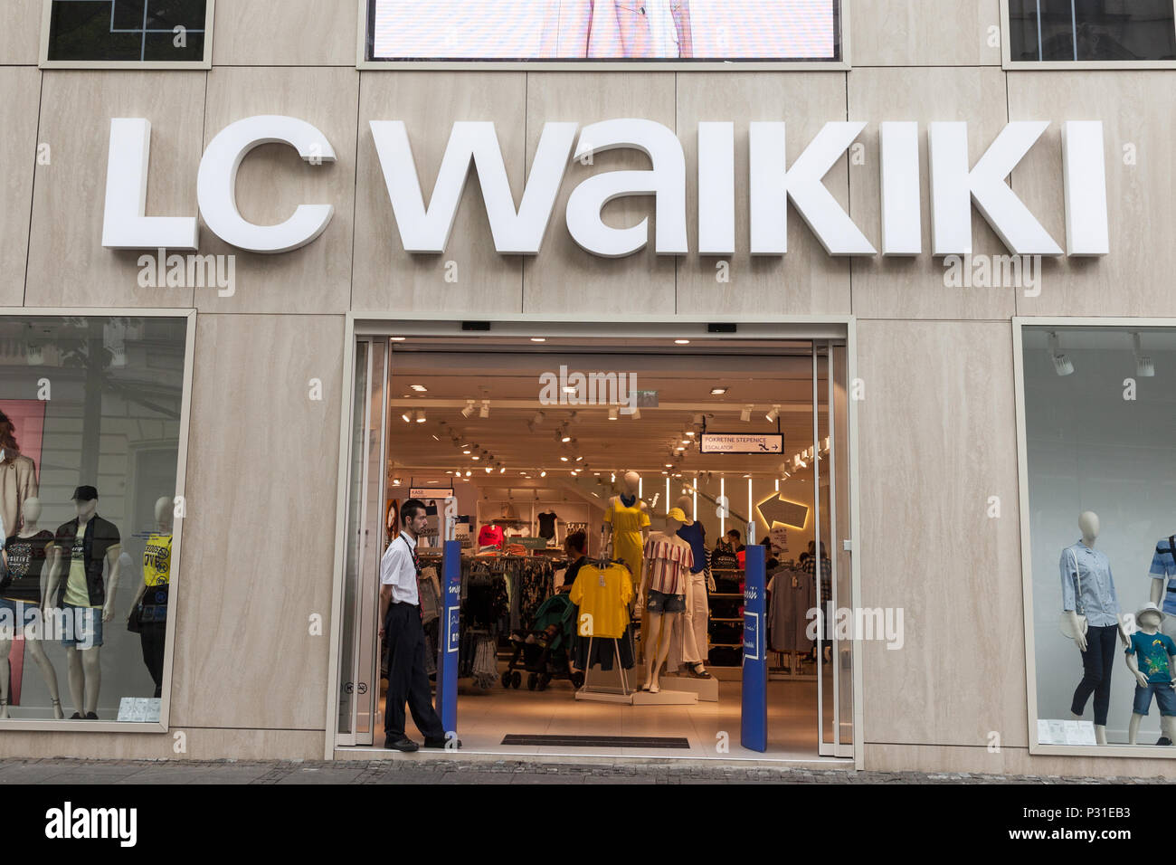 BELGRADE, SERBIA - JUNE 14, 2018: Logo of the main LC store in Belgrade. LC Waikiki is a clothing fashion label, originately French, now belonging to  Stock Photo