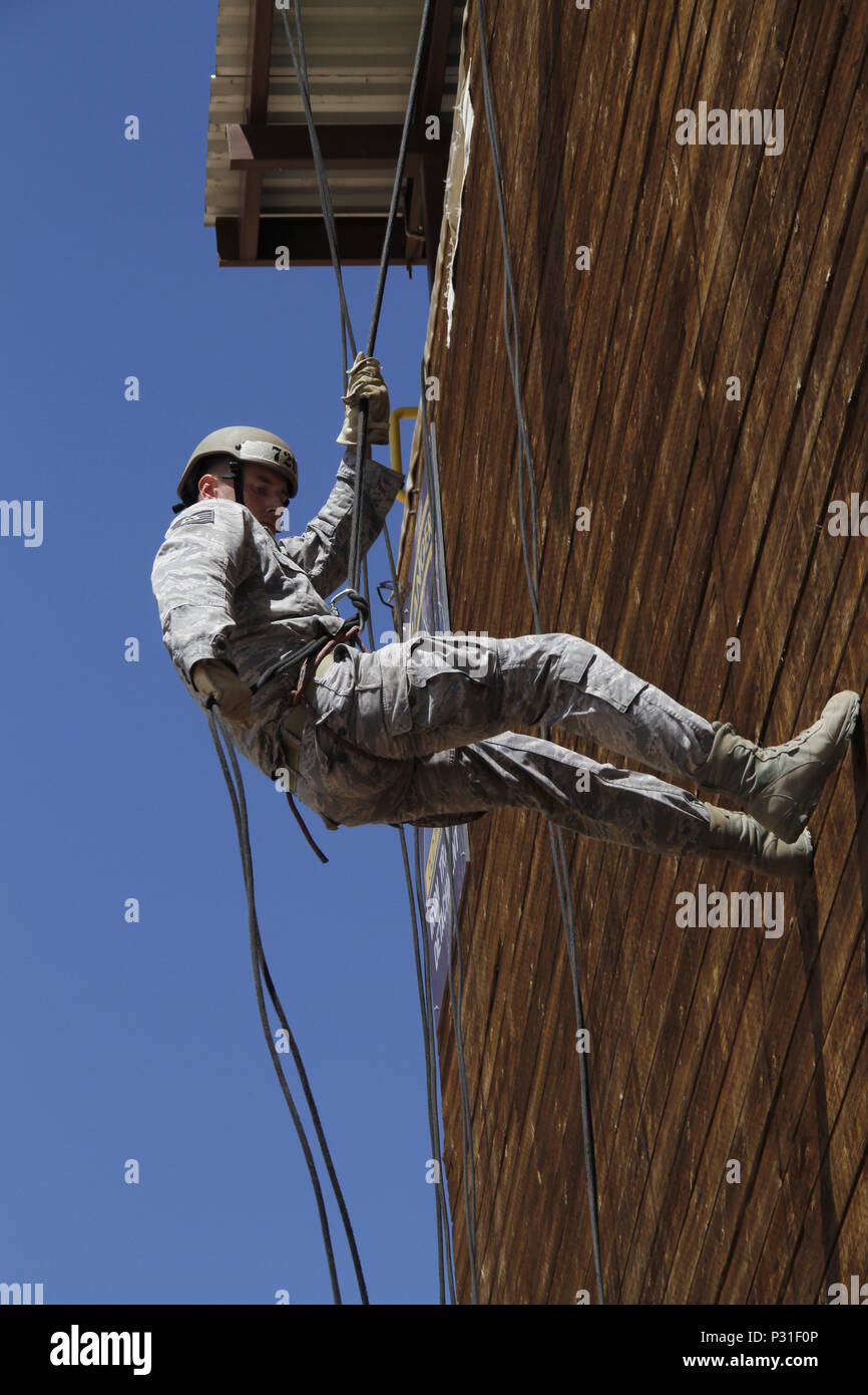 Profiency Rope U.S. Air Force Tech. Sgt. assigned to a Las Vegas base rappels down a ...
