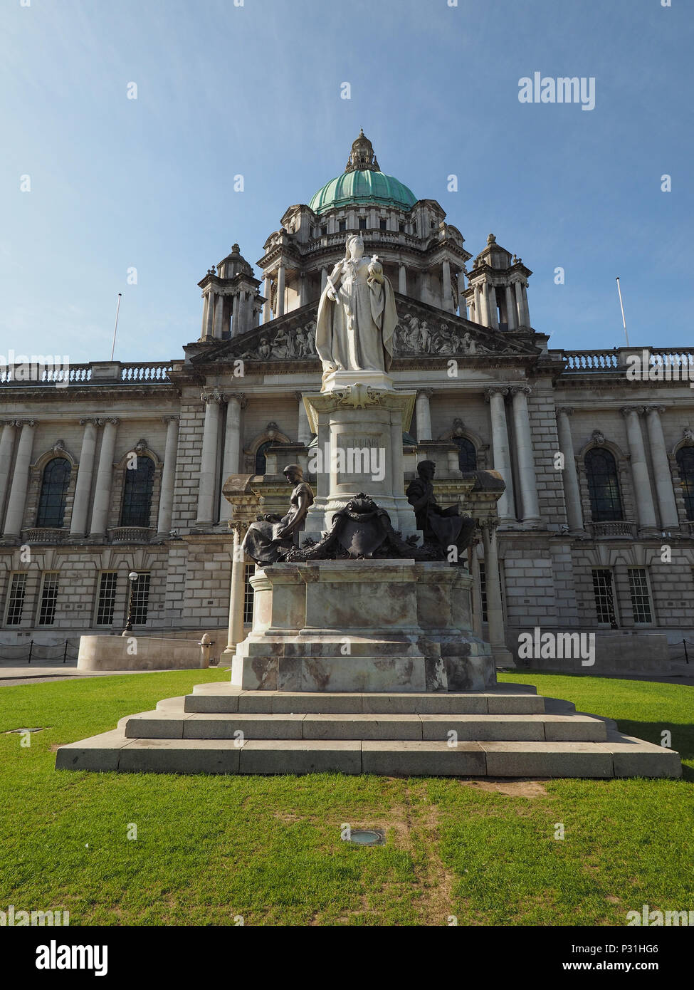BELFAST, UK CIRCA JUNE 2018 Queen Victoria statue in front of the