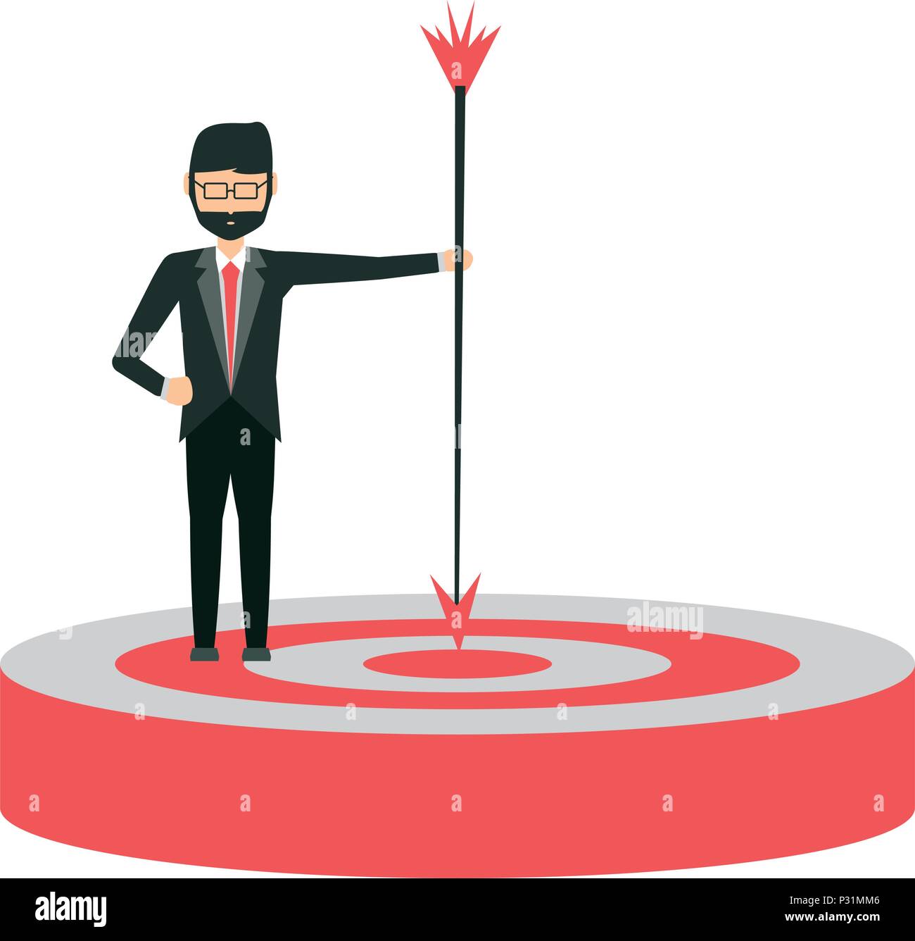 businessman holding a arrow on a target over white background, vector ...