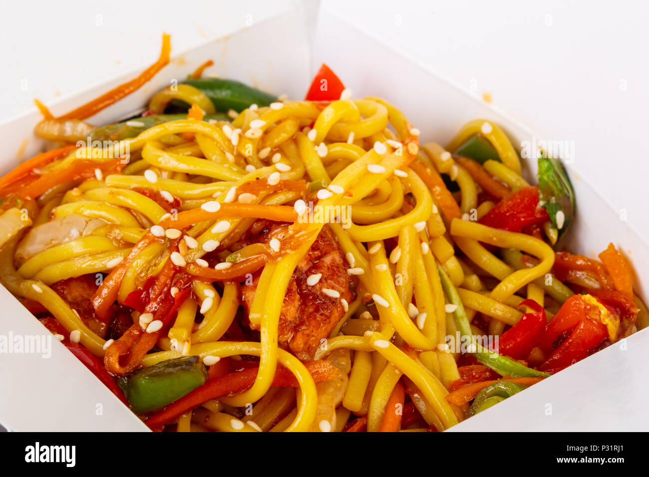 Spicy Egg noodle with chicken Stock Photo Alamy