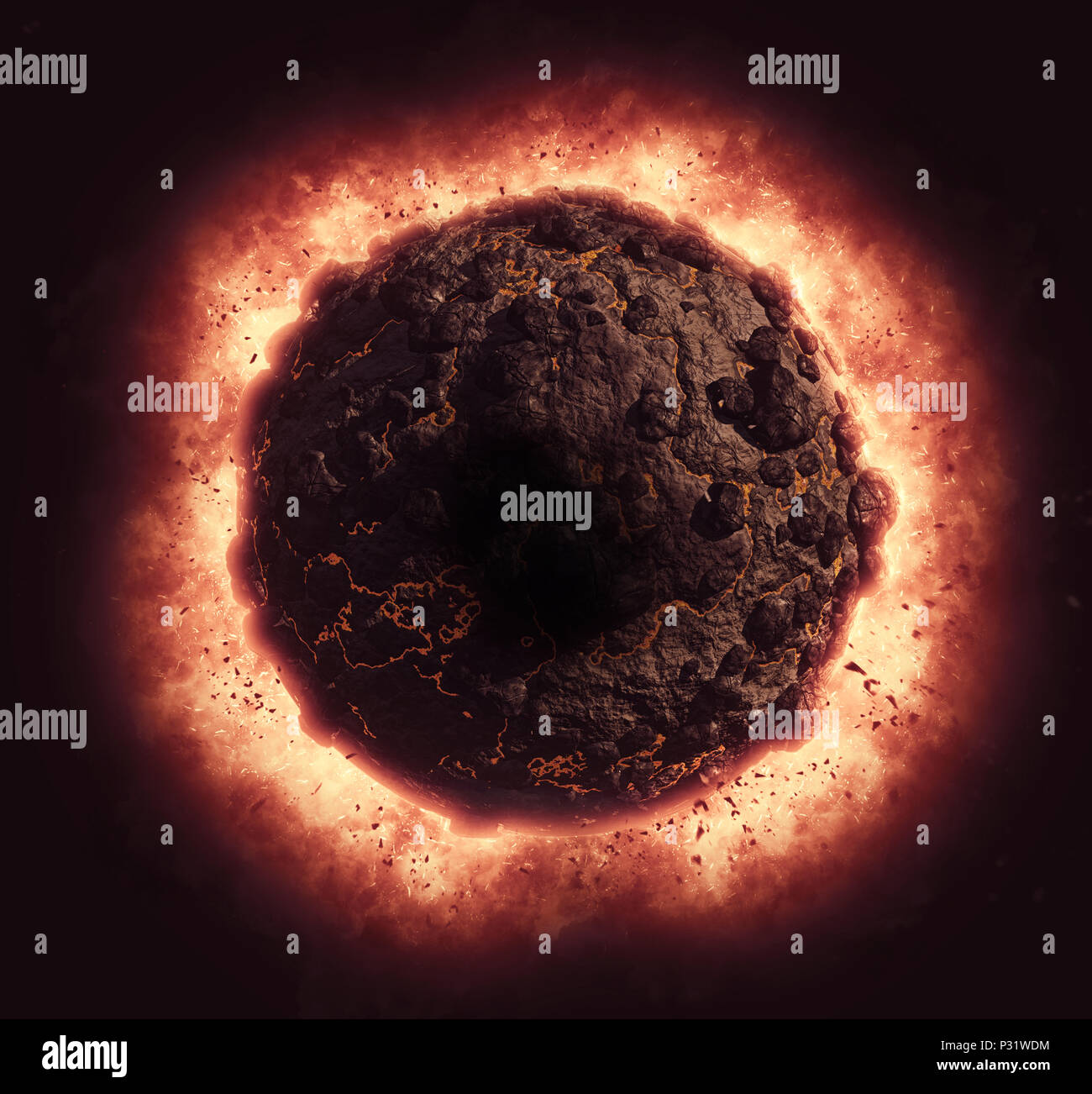3D render of a volcanic planet with explosion effect Stock Photo - Alamy