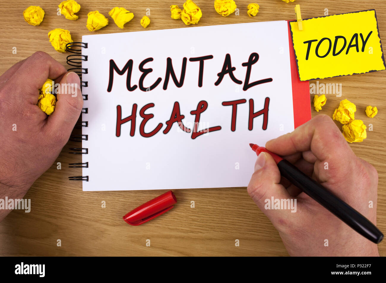 Handwriting textss writing Mental Health. Concept meaning Psychological