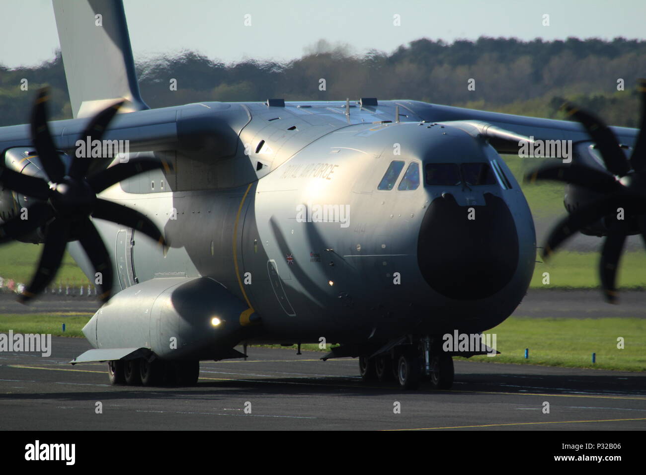 ZM414, an Airbus A400M Atlas C1 operated by the Royal Air Force, at Prestwick International Airport in Ayrshire. Stock Photo