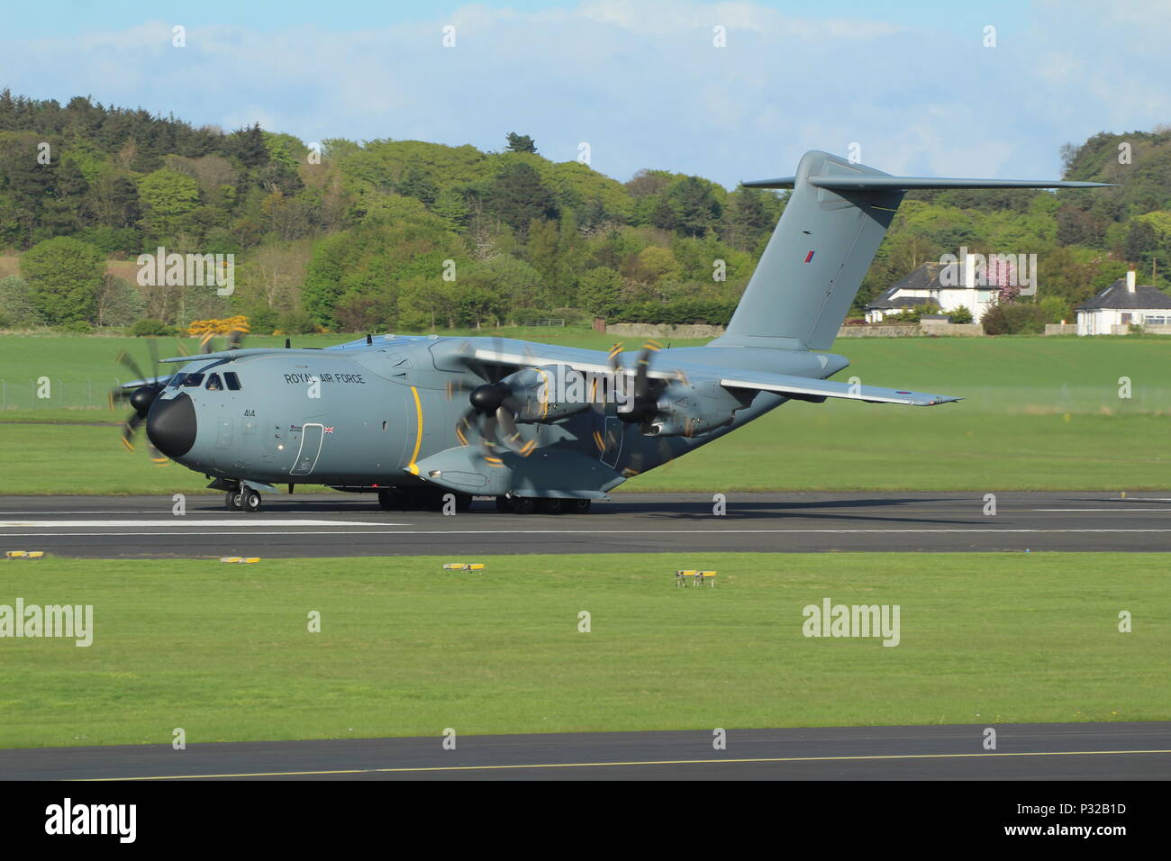 ZM414, an Airbus A400M Atlas C1 operated by the Royal Air Force, at Prestwick International Airport in Ayrshire. Stock Photo
