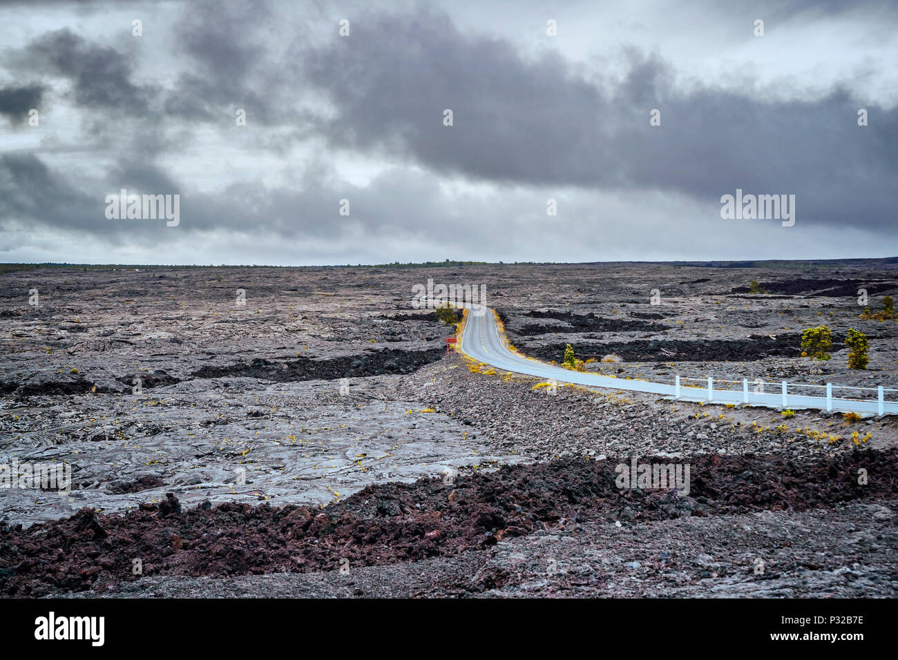 Volcanic landscape when driving Chain of craters road in Big Island of Hawaii Stock Photo