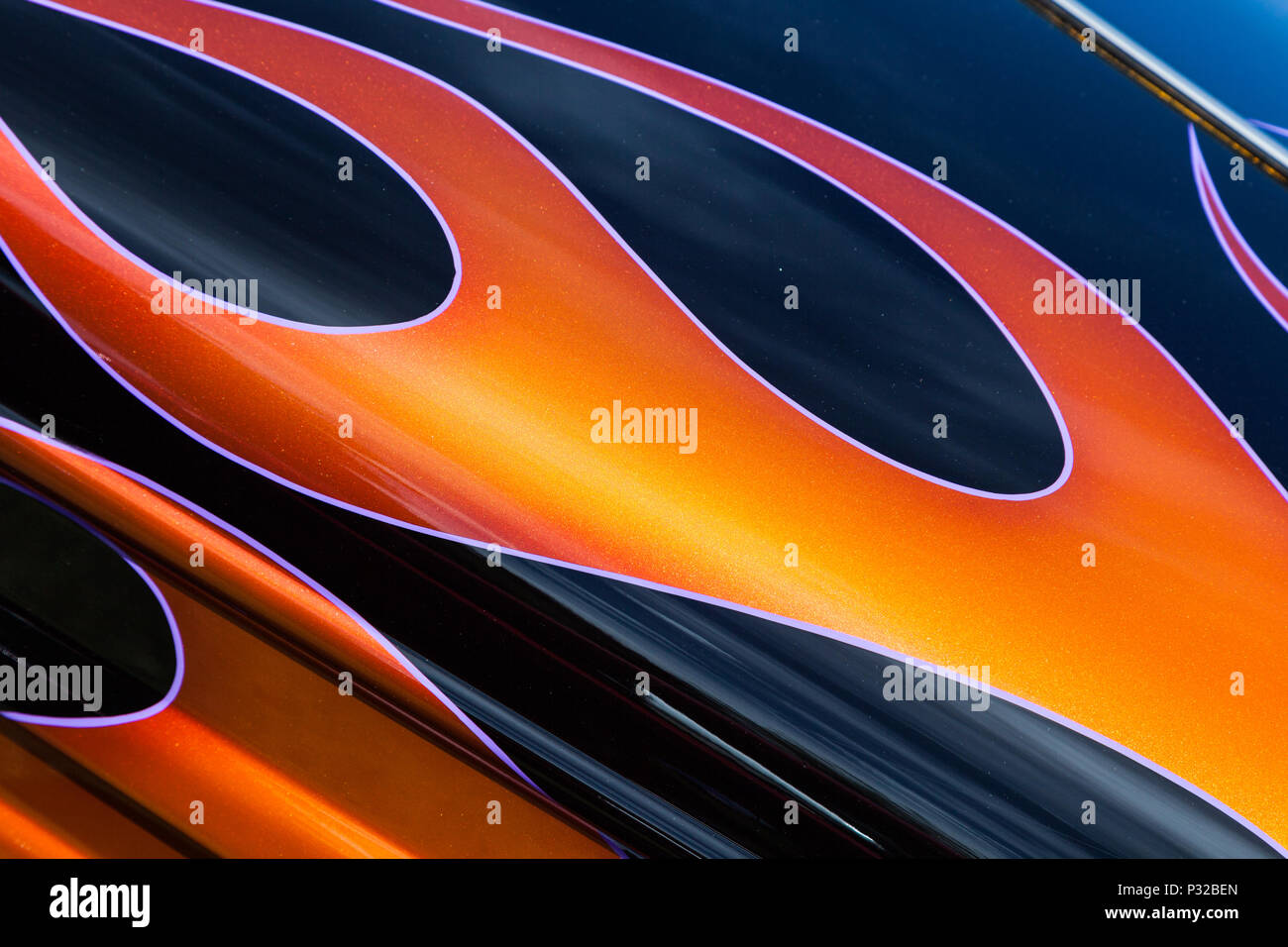 Dramatic painted design on a restored hot rod car Stock Photo