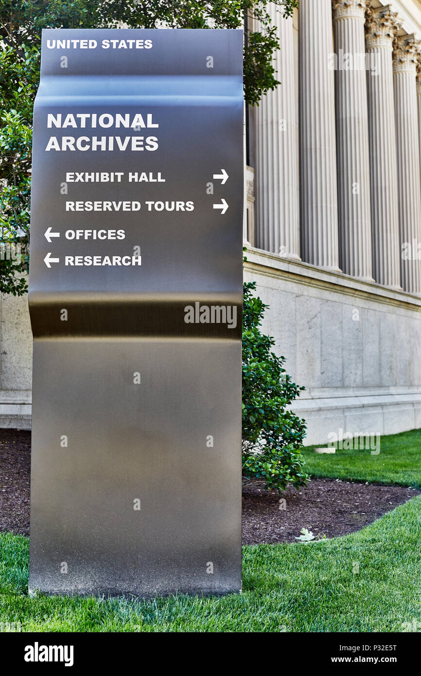 Washington DC, USA - June 5, 2018: National Archives Building Sign at ...