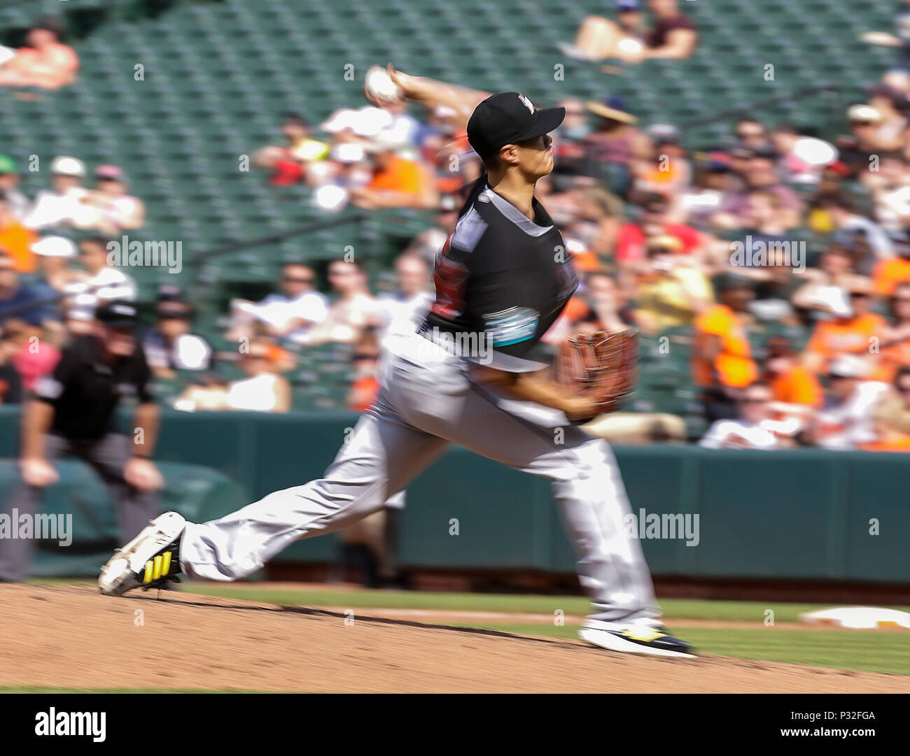 Baltimore, MD, USA. 16th June, 2018. Baltimore Orioles Third Baseman #13  Manny Machado during a Major League Baseball game between the Baltimore  Orioles and the Miami Marlins at Camden Yards in Baltimore