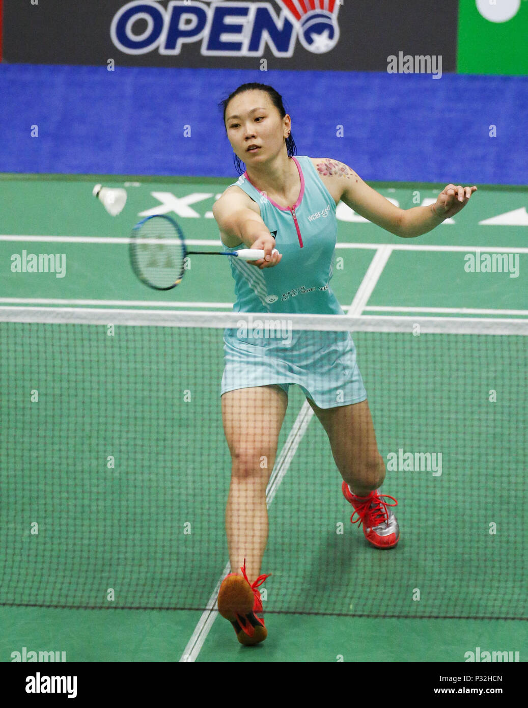 June 16, 2018 - Los Angeles, California, U.S - Beiwen Zhang of USA,  competes against Aya Ohori of Japan, during the women's singles semi final  match at the U.S. Open Badminton Championships