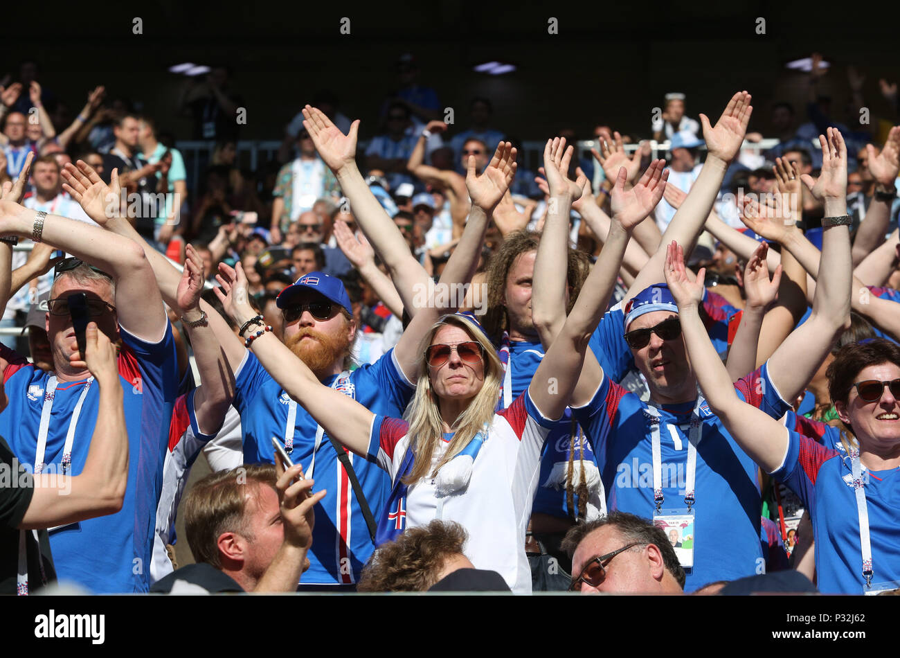 Moscow Russia 16 June 18 Iceland Fans Geyser Sound In The Match Fifa World Cup Russia 18 Group D Football Match Between Argentina V Iceland In Spartak Stadium In Moscow Credit