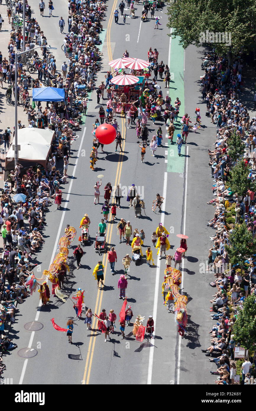 Seattle, Washington, USA. Aerial view of the Fremont Solstice Parade