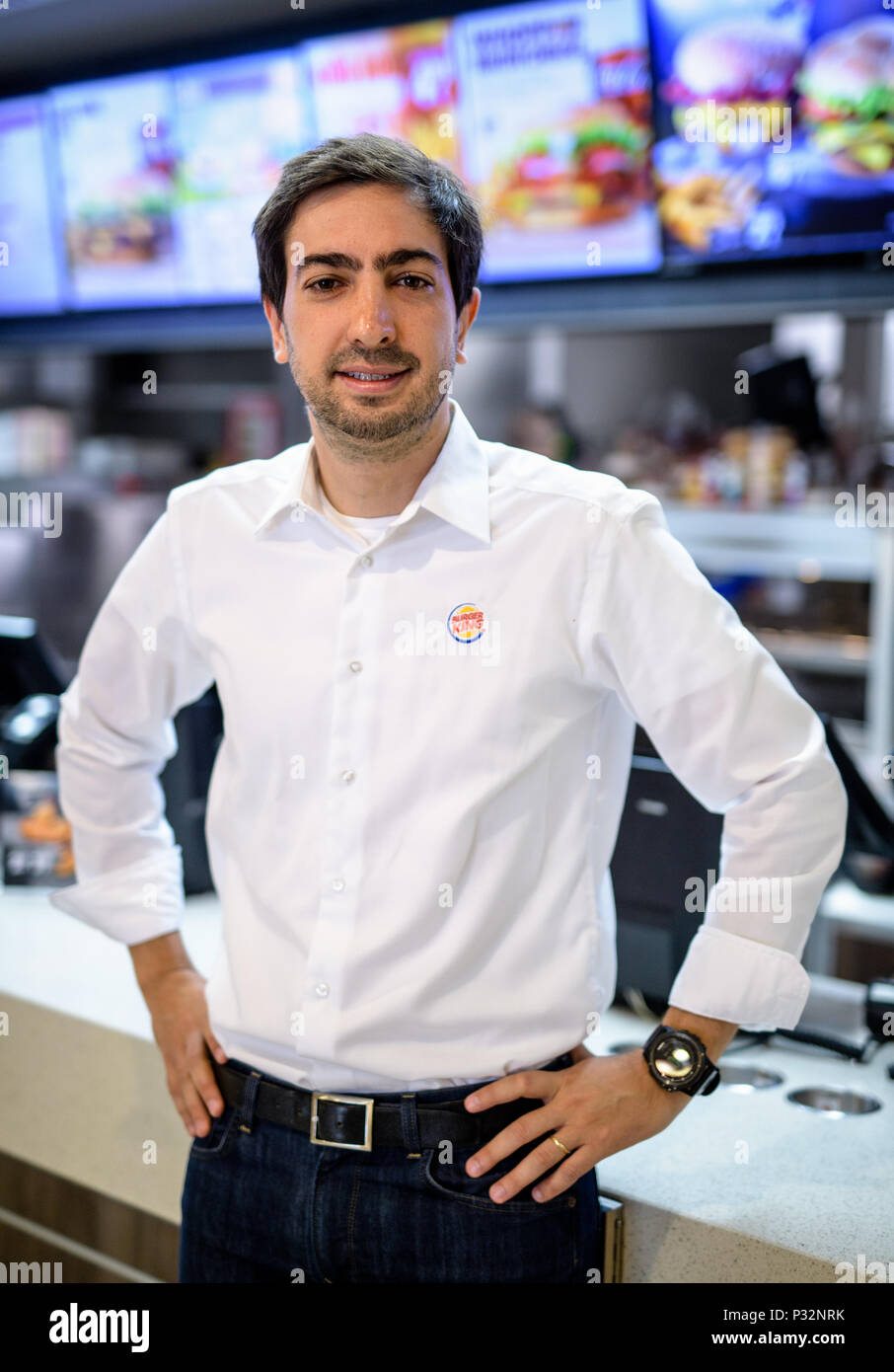15 June 2018, Germany, Munich: Carlos Eduardo Baron, Burger King's manager in Germany, during an interview. Photo: Matthias Balk/dpa Stock Photo