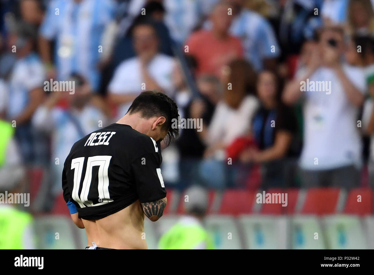 16 June 2018, Russia, Moscow, Soccer, FIFA World Cup 2018, Group D, Matchday 1 of 3, Argentina vs Iceland at the Spartak Stadium: Lionel Messi from Argentina after the match. Photo: Federico Gambarini/dpa Stock Photo