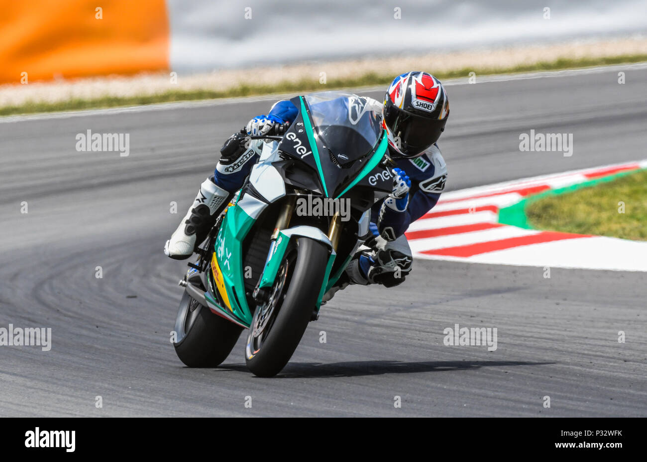 ALEX CRIVILLE with the ENEL MOTOE BIKE during the MotoGP race of the race of the Catalunya Grand Prix at Circuit de Barcelona racetrack in Montmelo, near Barcelona on June 17, 2018 (Photo: Alvaro Sanchez) Stock Photo