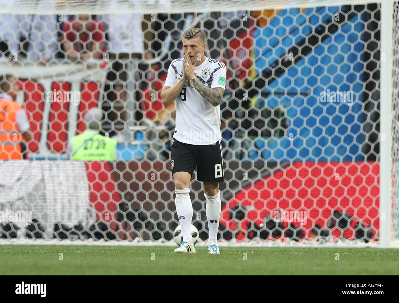 Moscow, Russia. 17th June, 2018. Toni Kroos of Germany reacts during a group F match between Germany and Mexico at the 2018 FIFA World Cup in Moscow, Russia, June 17, 2018. Credit: Xu Zijian/Xinhua/Alamy Live News Stock Photo